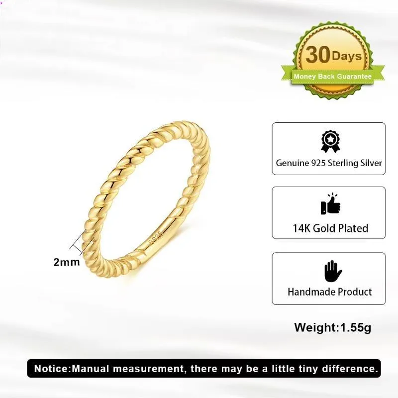 925 Sterling Silver Minimalism Twisted Braided Rings for Women