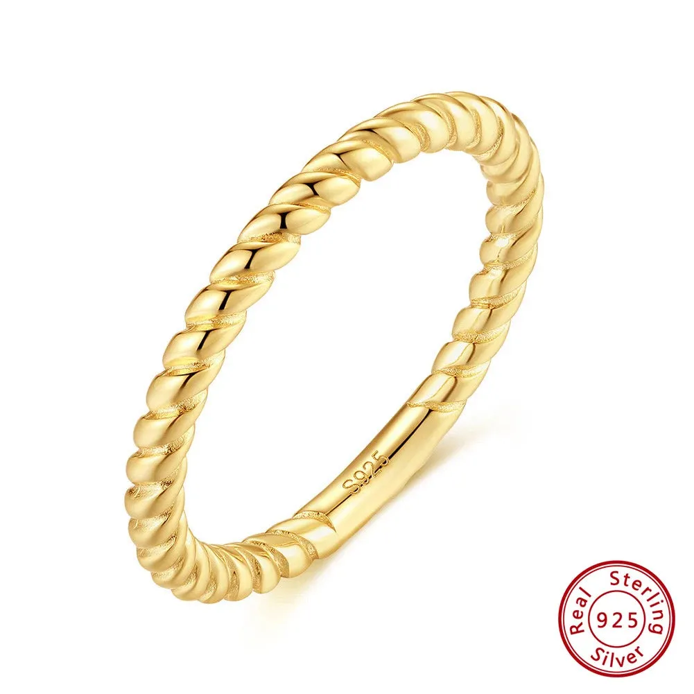 925 Sterling Silver Minimalism Twisted Braided Rings for Women