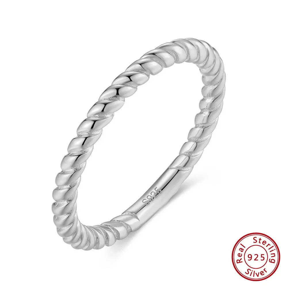 925 Sterling Silver Minimalism Twisted Braided Rings for Women