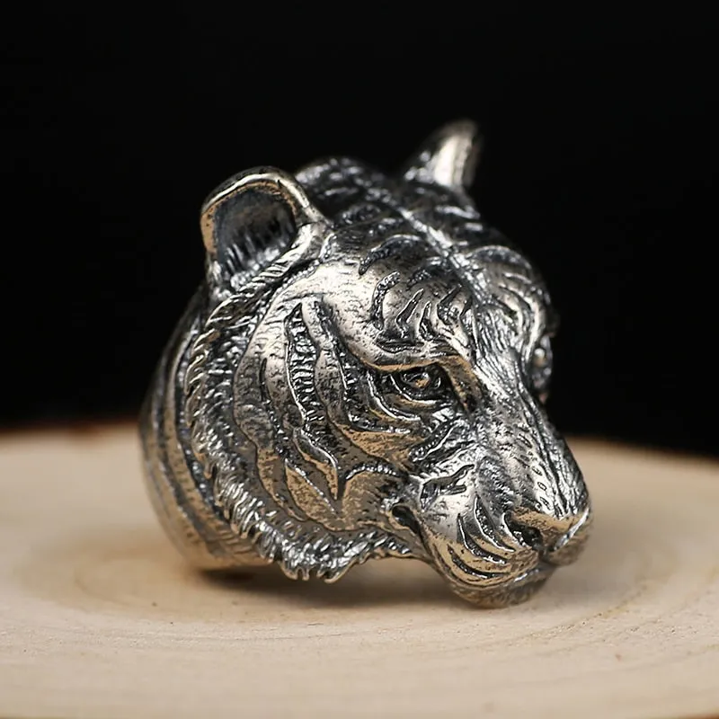 925 Sterling Silver Vintage Gothic Tiger Ring for Men