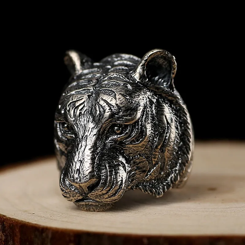 925 Sterling Silver Vintage Gothic Tiger Ring for Men