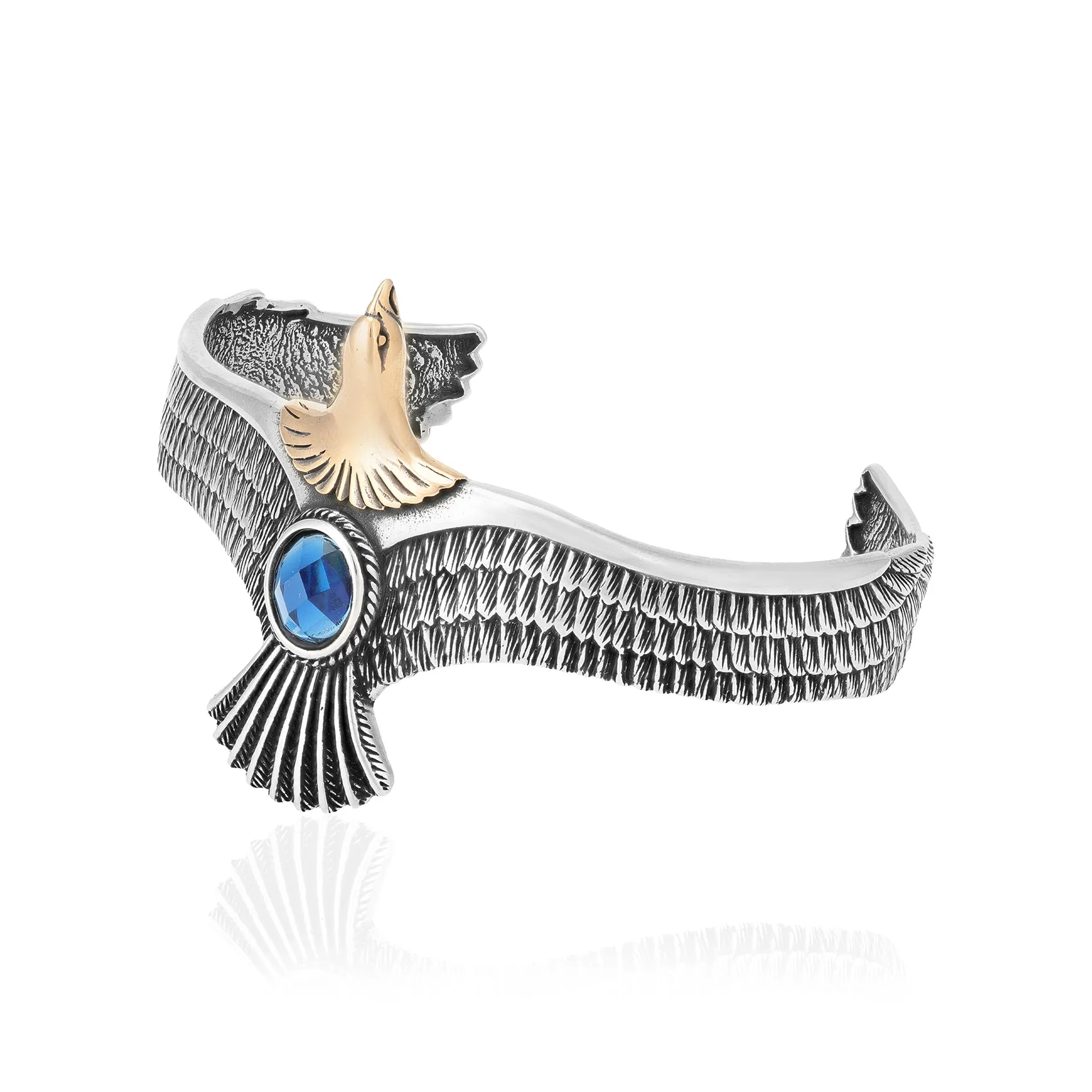 925 Winged Turquoise Sterling Silver Oxidised Eagle Cuff