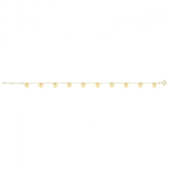 9ct Yellow Gold Heart Charm Bracelet