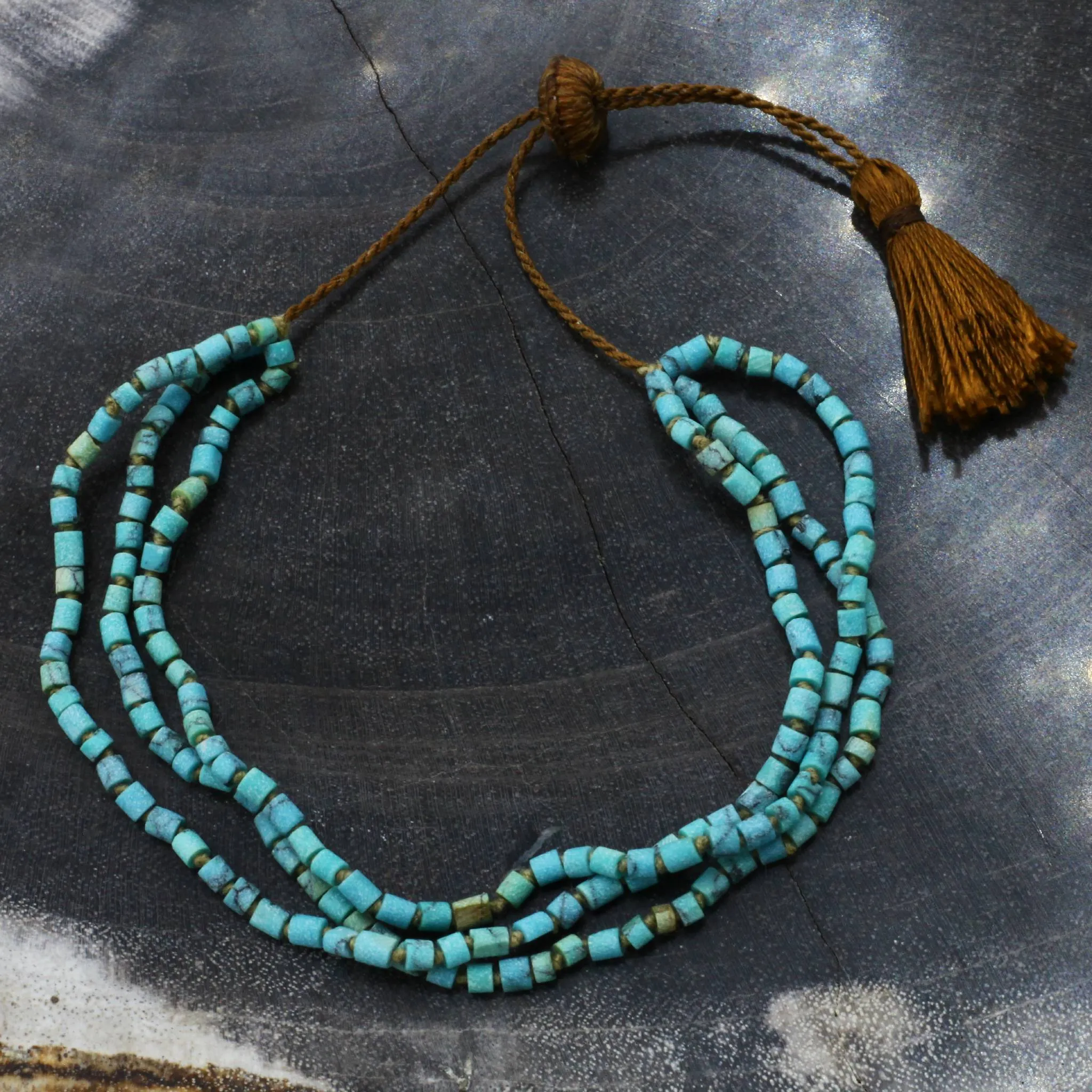 Afghani Turquoise Heishi Bead Tassel Bracelet