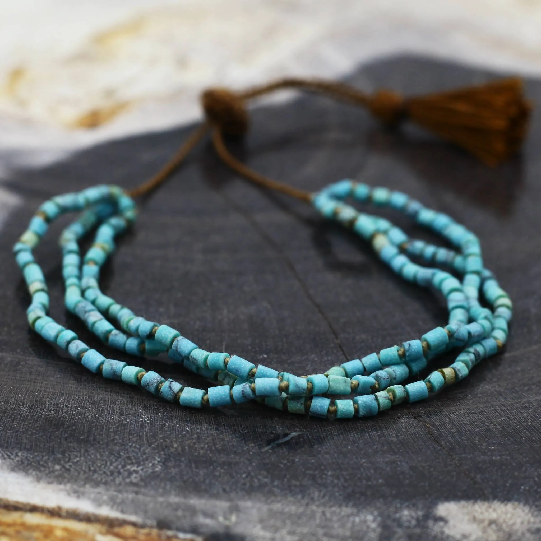 Afghani Turquoise Heishi Bead Tassel Bracelet