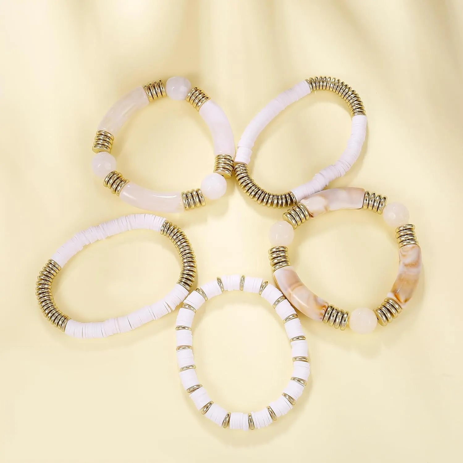 Bamboo Tube Bangles Bracelet Curved Stacking Clear Acrylic Colorful Beads Stretchable Friendship Gold Bracelets Gifts For Bestfriends, Couple, Family Members, Siblings, mother, Lover