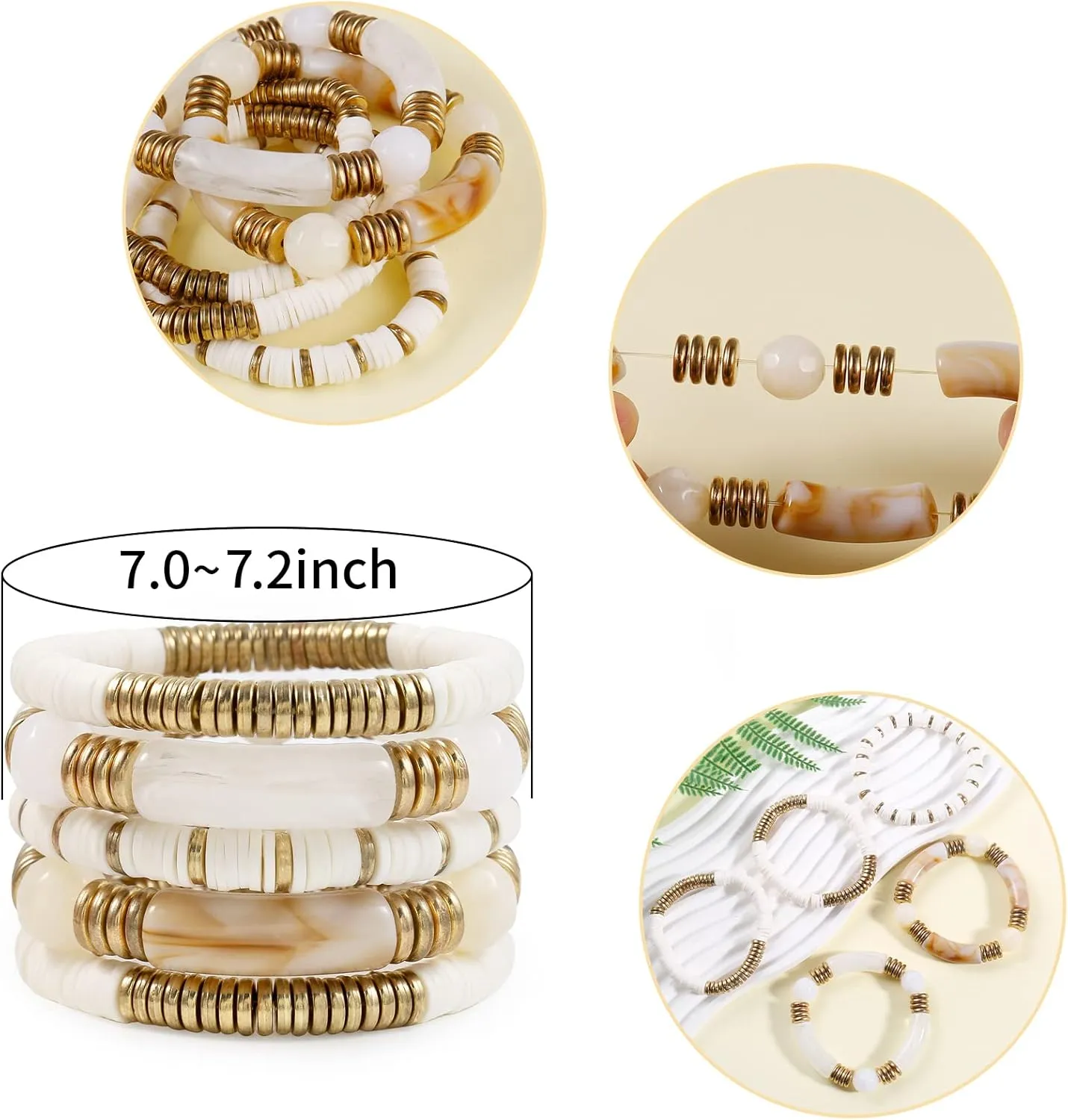Bamboo Tube Bangles Bracelet Curved Stacking Clear Acrylic Colorful Beads Stretchable Friendship Gold Bracelets Gifts For Bestfriends, Couple, Family Members, Siblings, mother, Lover