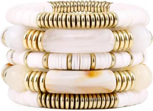 Bamboo Tube Bangles Bracelet Curved Stacking Clear Acrylic Colorful Beads Stretchable Friendship Gold Bracelets Gifts For Bestfriends, Couple, Family Members, Siblings, mother, Lover