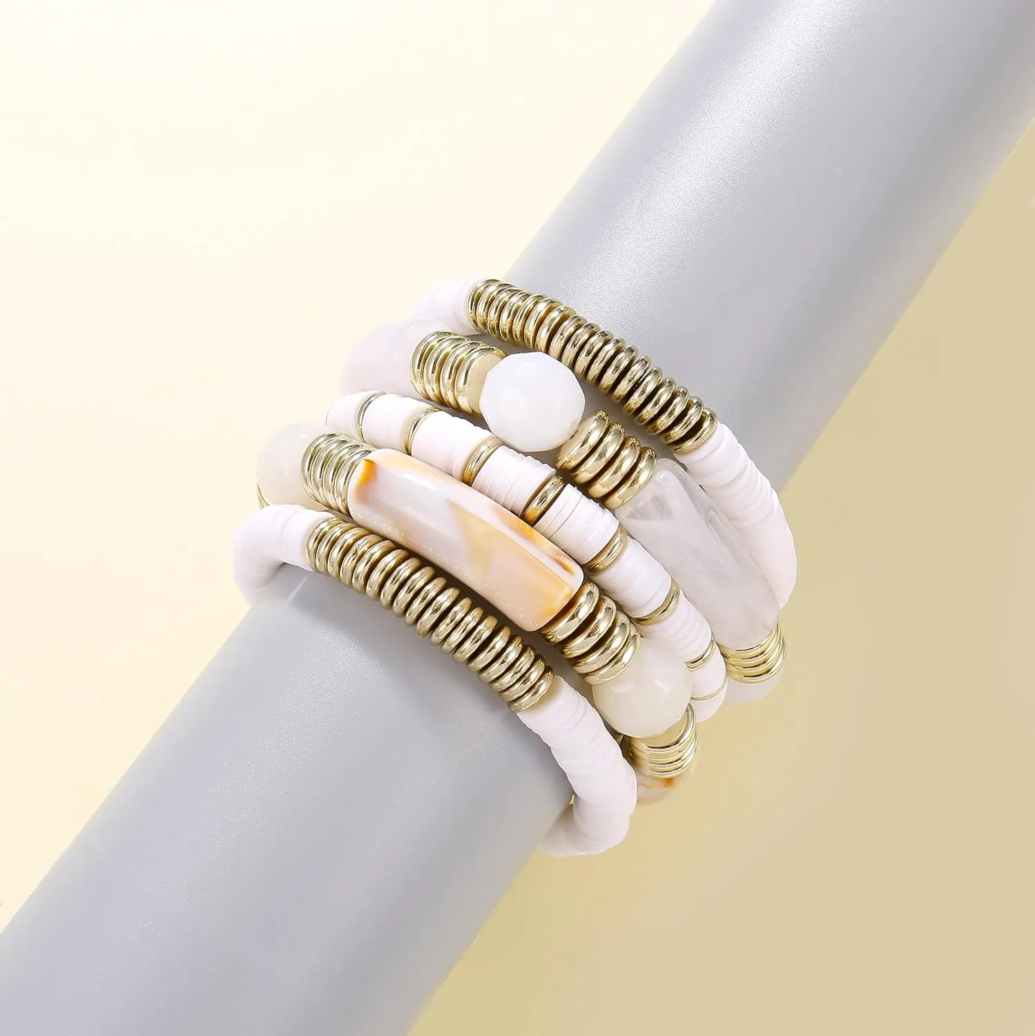 Bamboo Tube Bangles Bracelet Curved Stacking Clear Acrylic Colorful Beads Stretchable Friendship Gold Bracelets Gifts For Bestfriends, Couple, Family Members, Siblings, mother, Lover