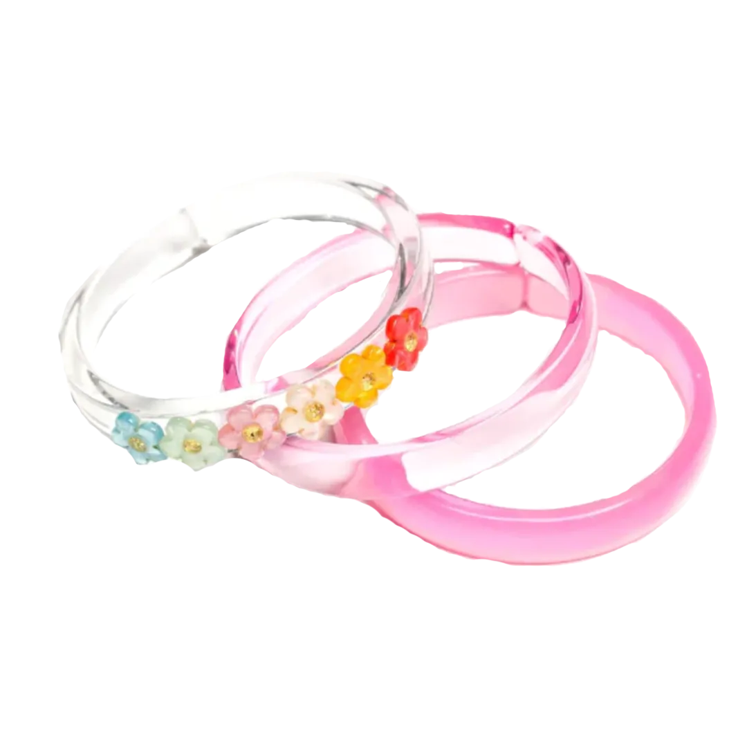 Bangle Set - Pearl Color Flowers & Pink