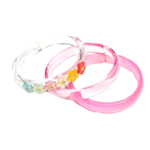 Bangle Set - Pearl Color Flowers & Pink
