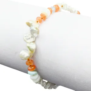 Baroque Pearl, Peridot   Carnelian Gemstone Tassel Bracelet
