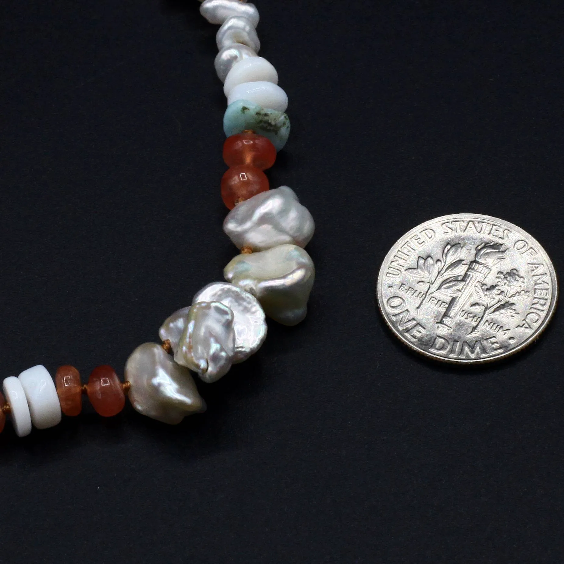 Baroque Pearl, Peridot   Carnelian Gemstone Tassel Bracelet