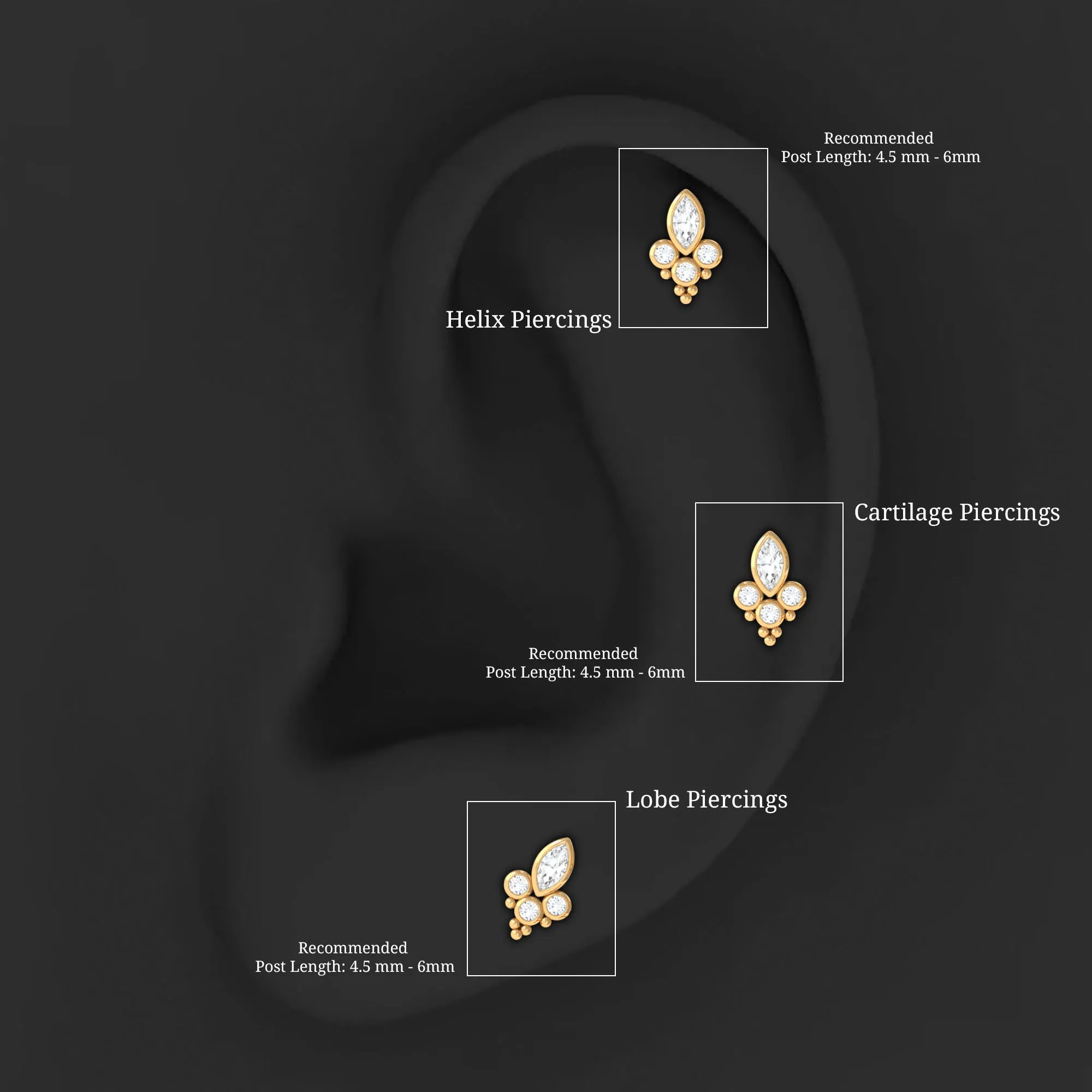 Bezel Set Moissanite Designer Earring for Conch Piercing