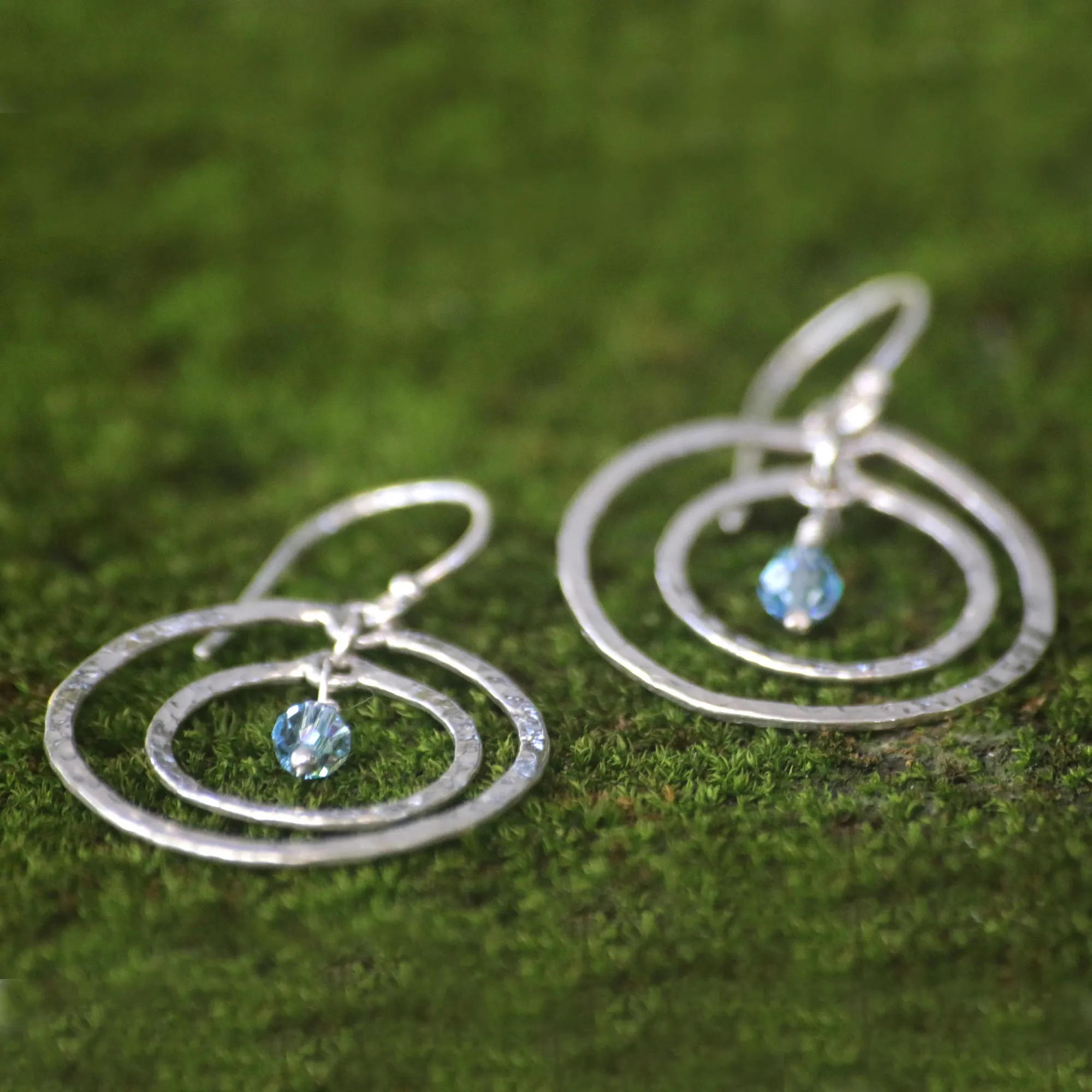 Blue Halo Sterling Silver & Blue Glass Earrings