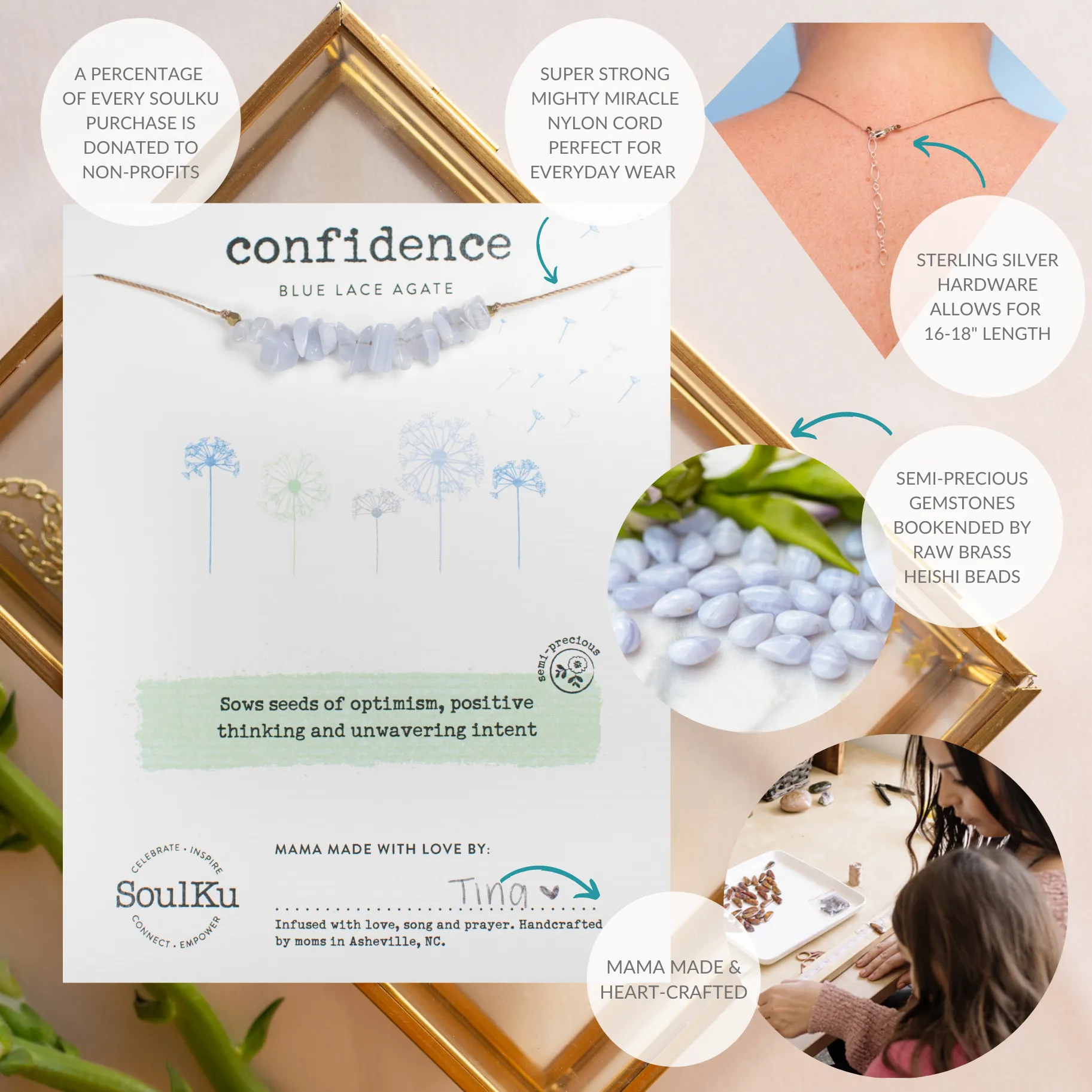 Blue Lace Agate Seed Necklace for Confidence - SEED03