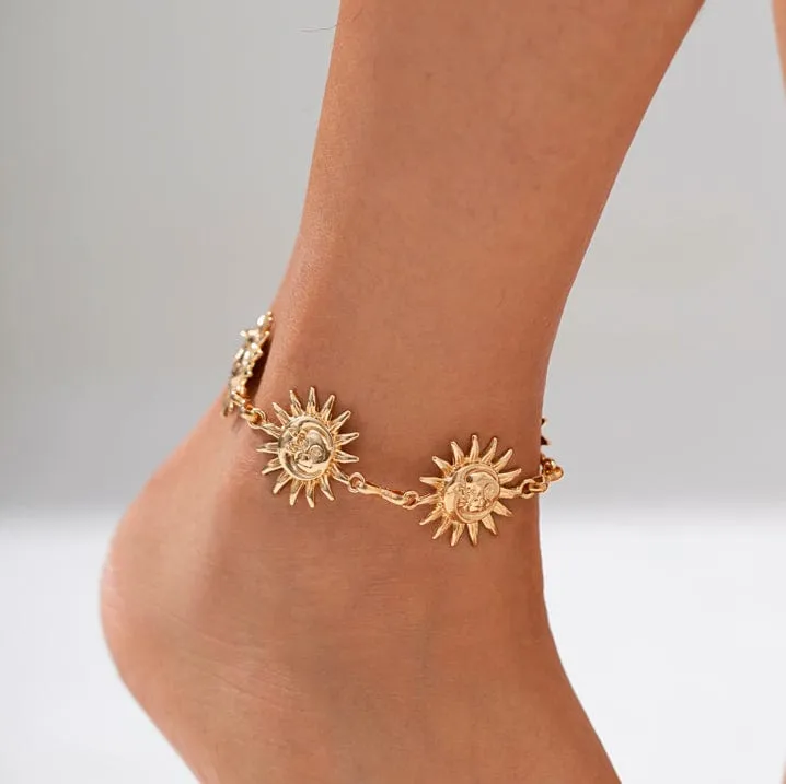 Boho Gold Silver Plated Sun Anklet