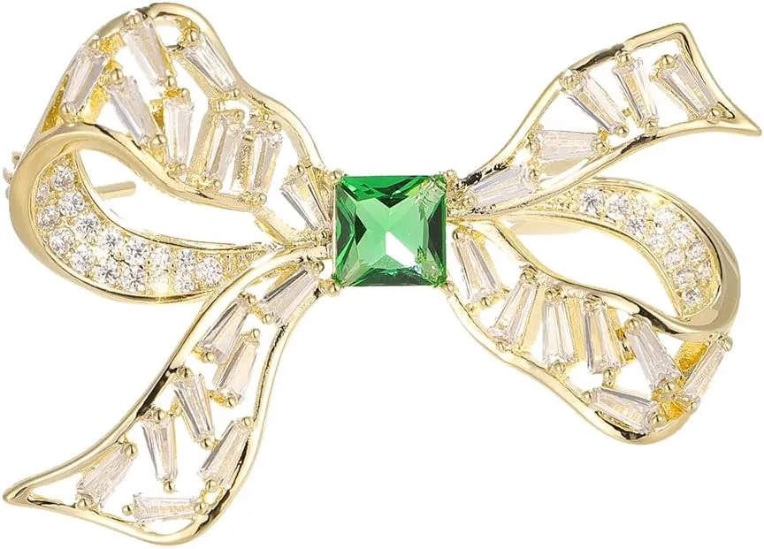 Bow-tie Brooch,Brooch Pins for Women Fashion Emerald Bow Tie Crystal Rhinestones Brooches for Crafts Christmas Pins Decoration with Jewelry Box Gift for Women Girls