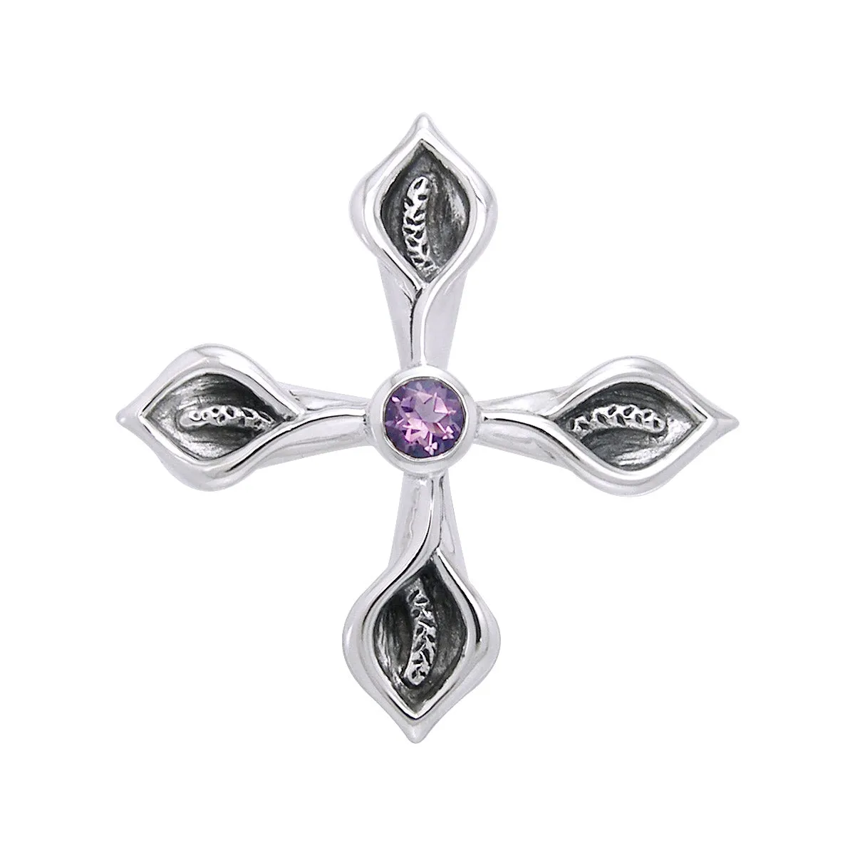 Calla Lily Cross Silver Pendant with Gemstone TPD3392
