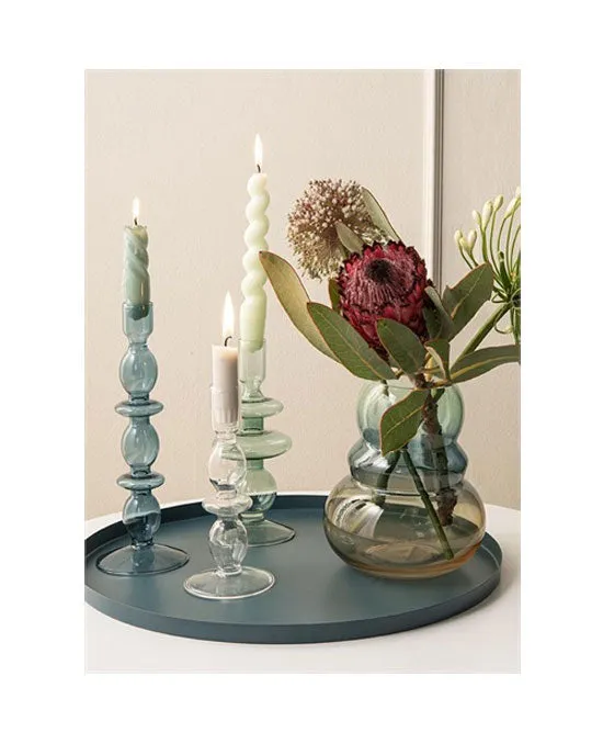 Candle holder Glass Art Rings Large Green
