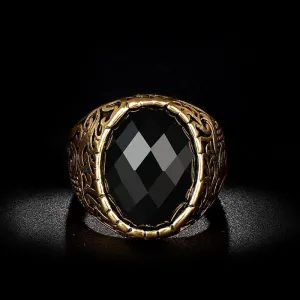 Carving Pattern Mosaic Oval Black Stone Ring