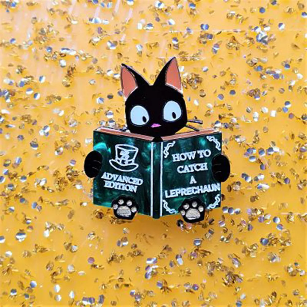 Catch A Leprechaun Book Cat Brooch by Cherryloco Jewellery