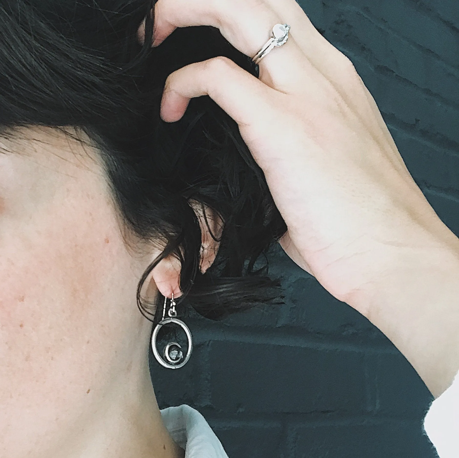 Celestial Circle Silver Earrings with Raw Meteorite - Authentic and Unique Jewelry
