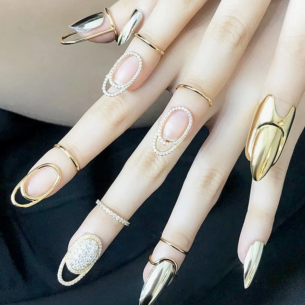 Chicmy-Gothic Metal Line Thin Nail Rings Daily Fingertip Protective Cover Trendy Ring