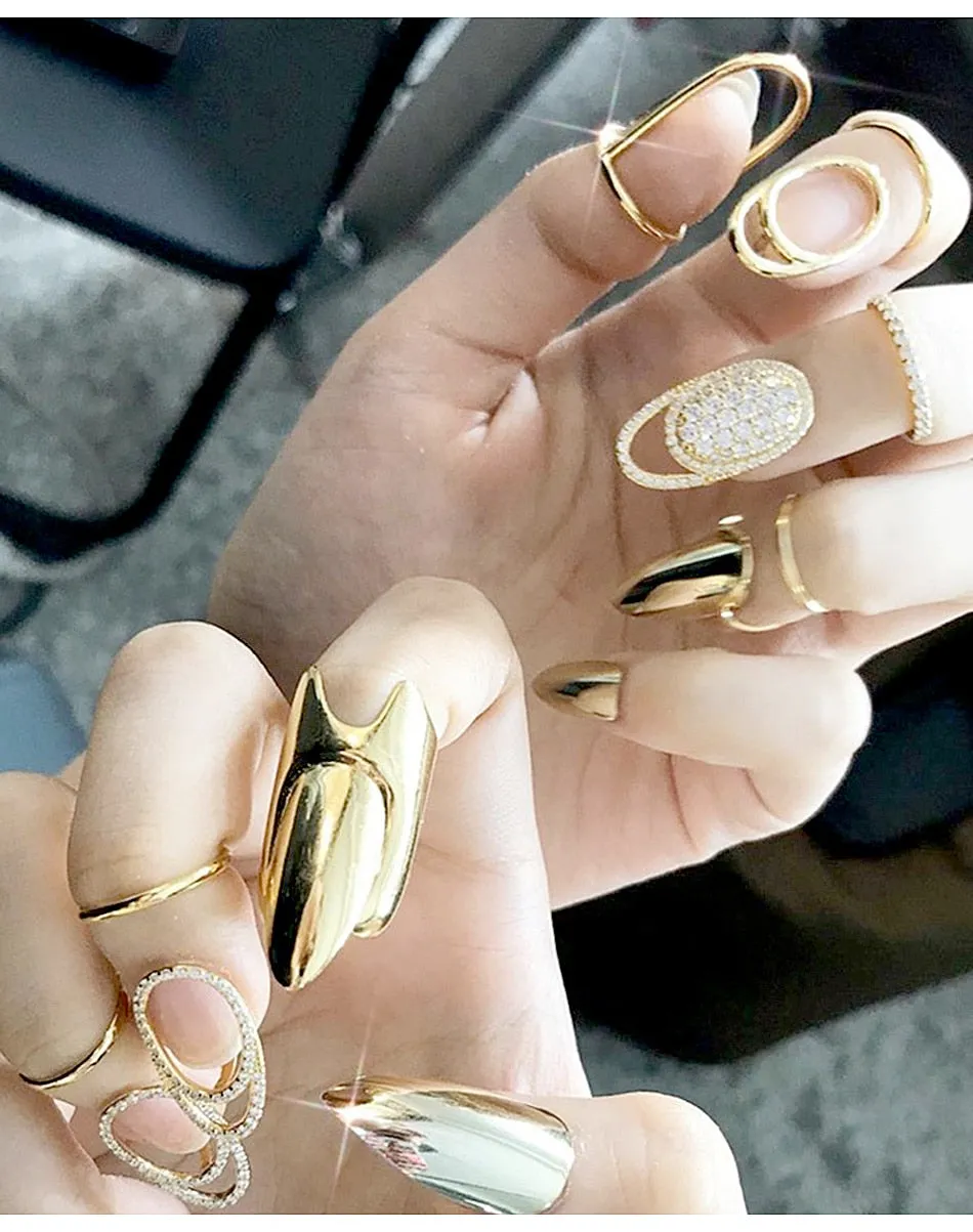 Chicmy-Gothic Metal Line Thin Nail Rings Daily Fingertip Protective Cover Trendy Ring