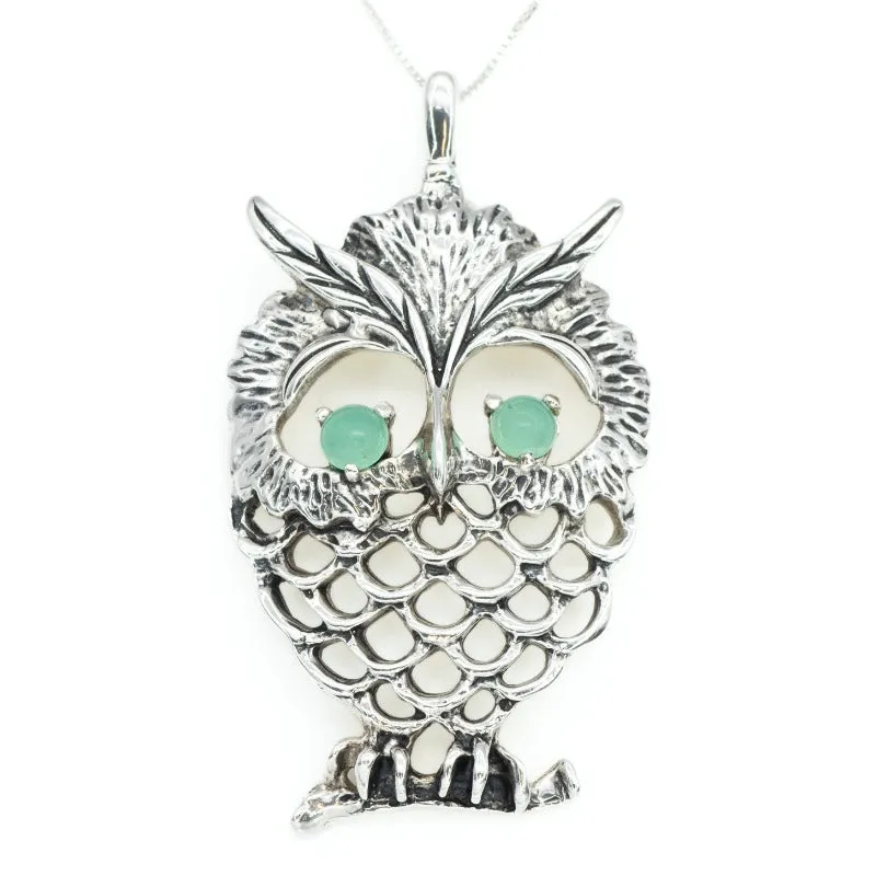 Chrysoprase Pendant - Large Owl Pendant - Real Chrysoprase Pendant