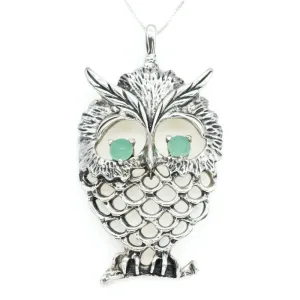 Chrysoprase Pendant - Large Owl Pendant - Real Chrysoprase Pendant