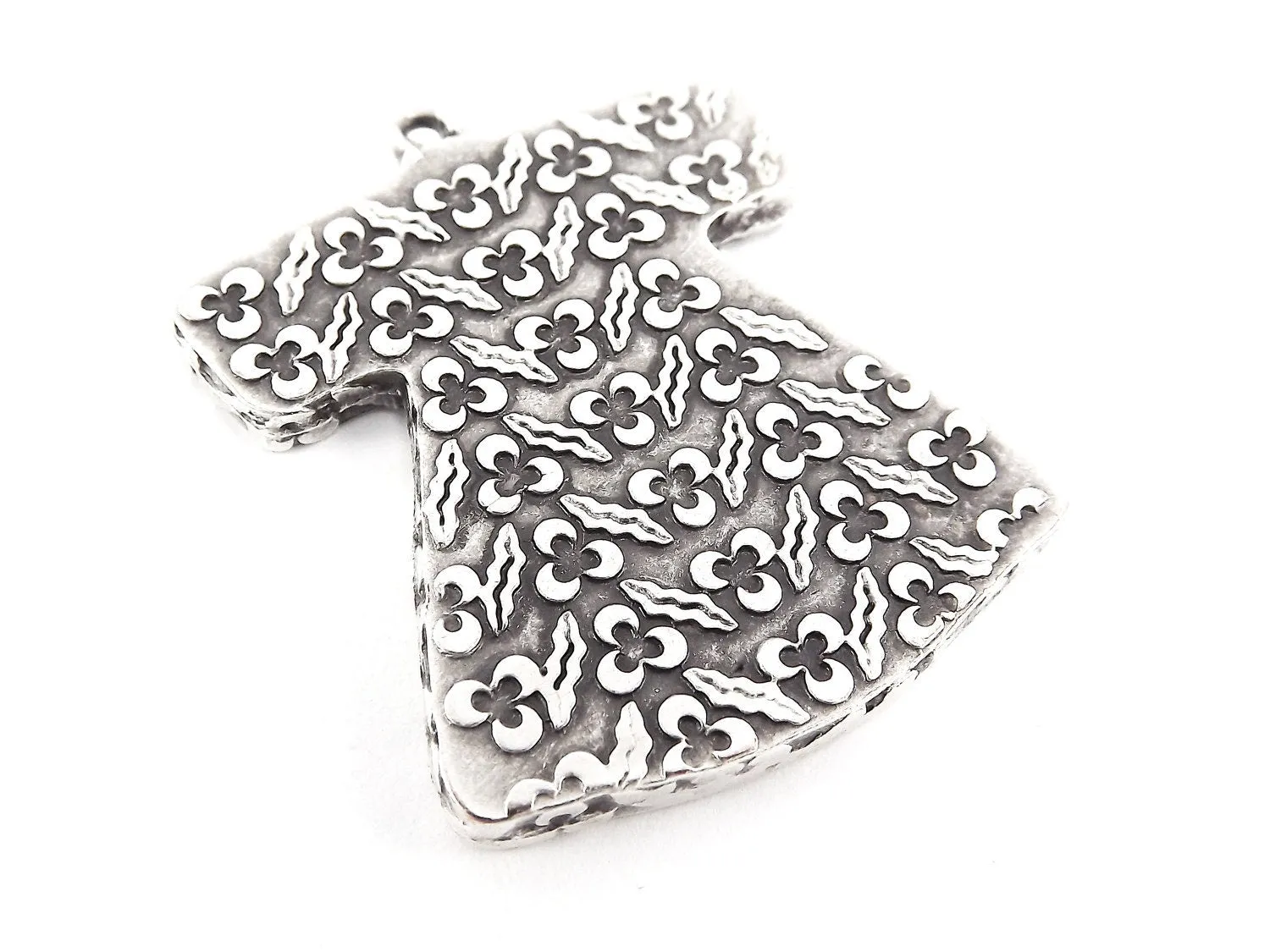 Cintemani Detailed Ottoman Caftan Pendant Tray Cabochon Setting - Flat Edge -  Matte Anitque Silver Plated