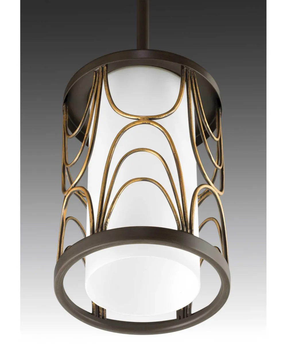 Cirrine 1-Light Etched White Glass Global Mini-Pendant Light Antique Bronze