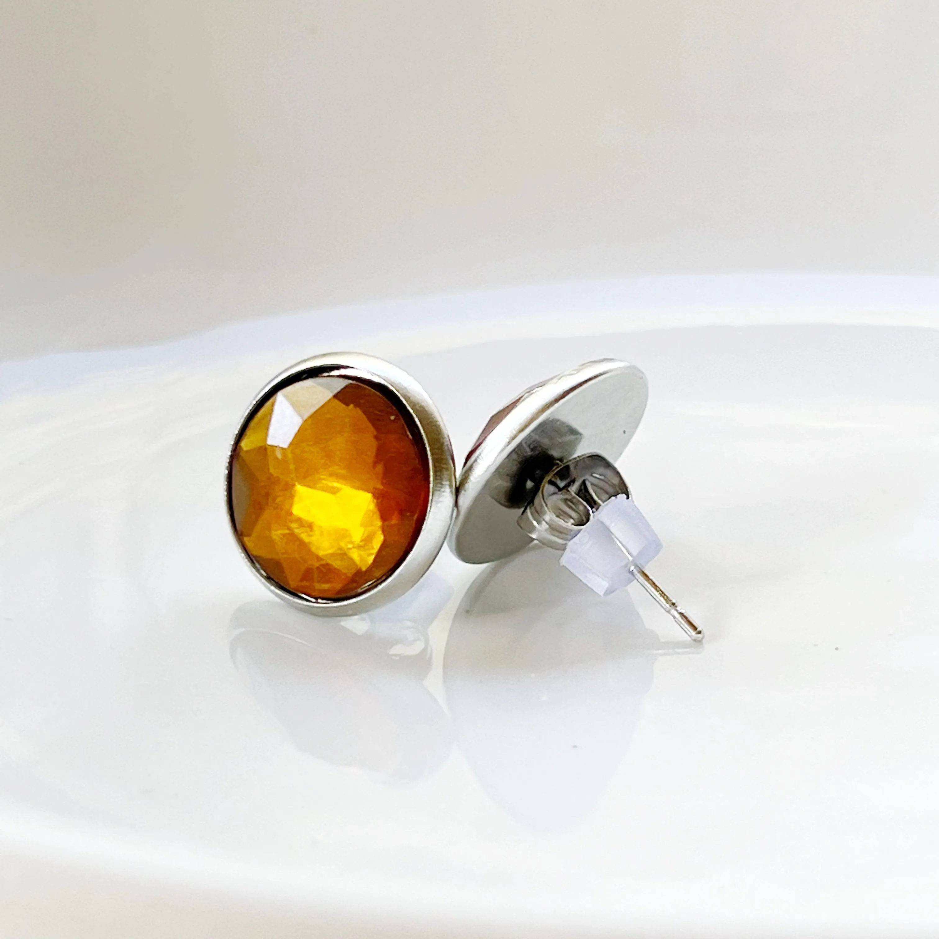 Citrine Stud Earrings - Boho Stainless Steel Design Unique Women’s & Men's Style | Topaz Accents