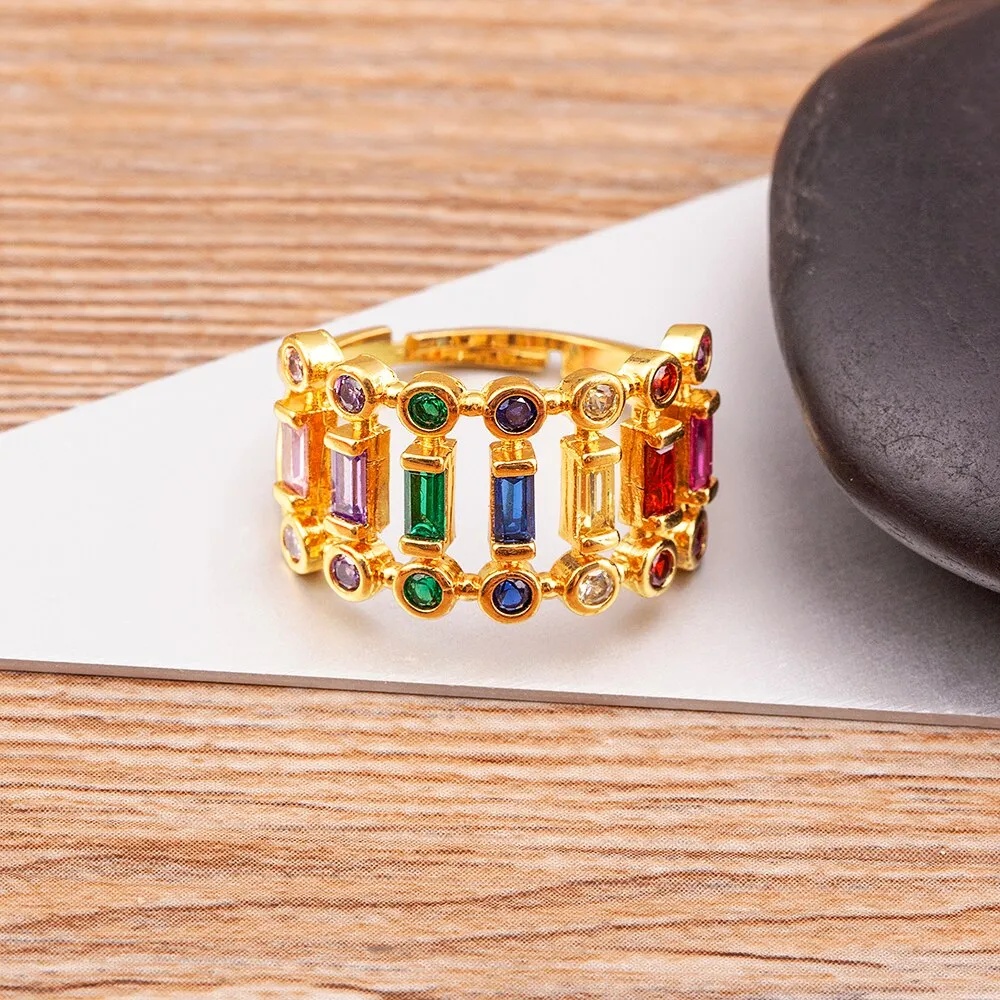 Classic Adjustable Rainbow Rhinestone Ring Women