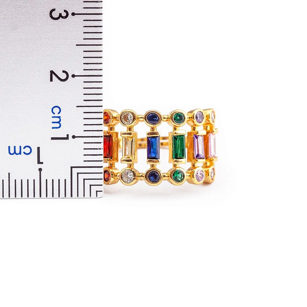 Classic Adjustable Rainbow Rhinestone Ring Women