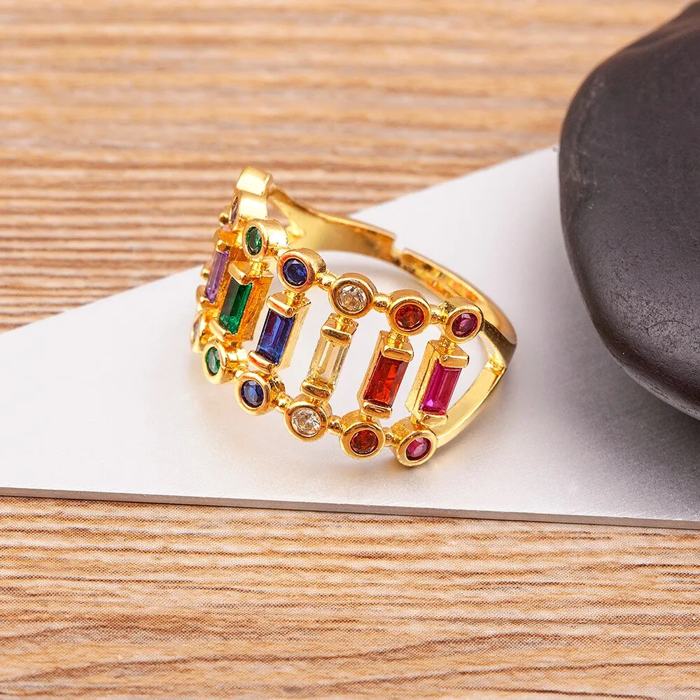Classic Adjustable Rainbow Rhinestone Ring Women