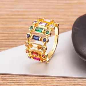Classic Adjustable Rainbow Rhinestone Ring Women