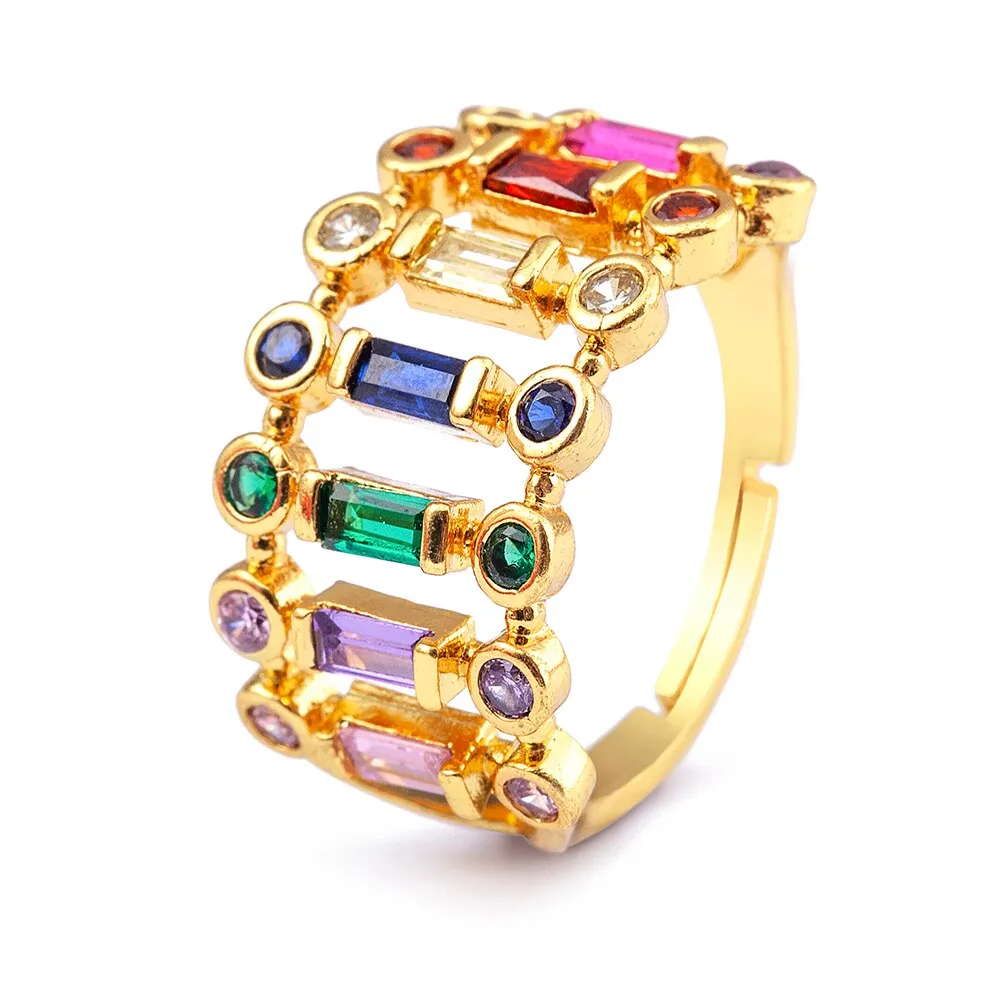 Classic Adjustable Rainbow Rhinestone Ring Women