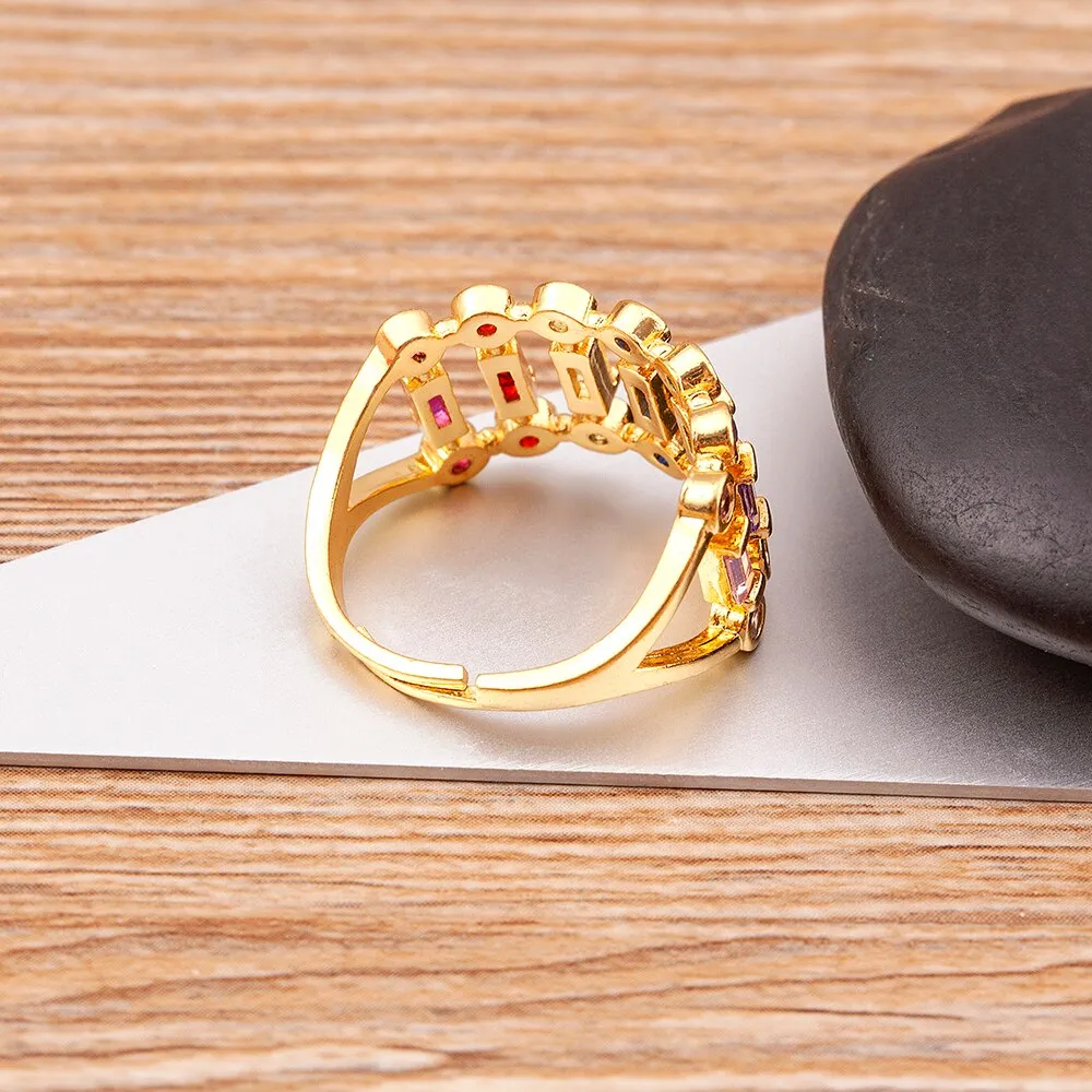 Classic Adjustable Rainbow Rhinestone Ring Women
