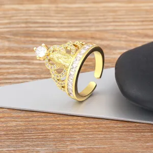Classic Gold Plated Zircon Virgin Mary Crown Open Ring