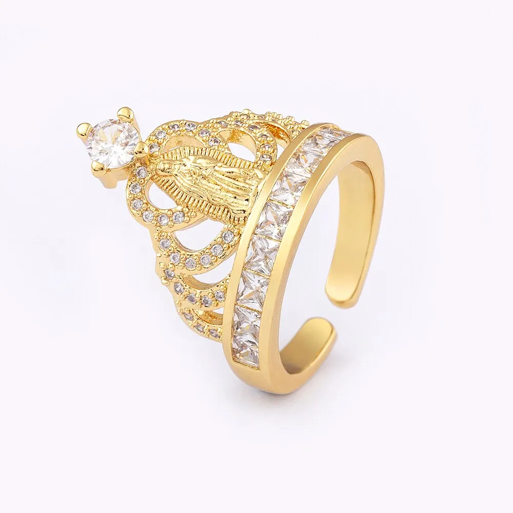 Classic Gold Plated Zircon Virgin Mary Crown Open Ring