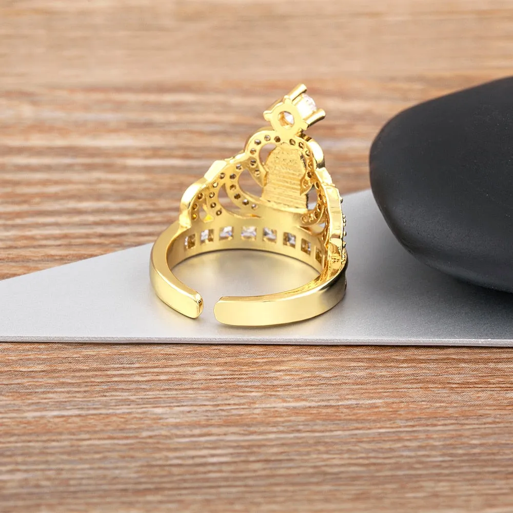 Classic Gold Plated Zircon Virgin Mary Crown Open Ring