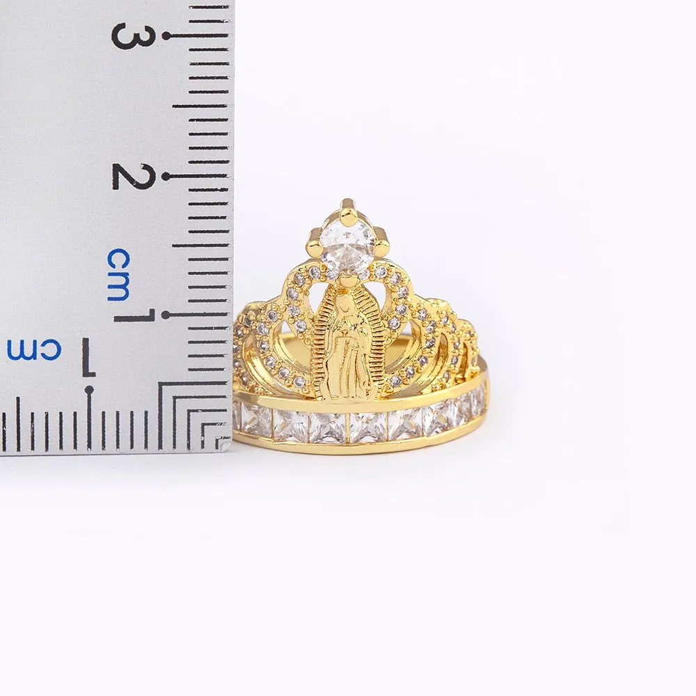 Classic Gold Plated Zircon Virgin Mary Crown Open Ring