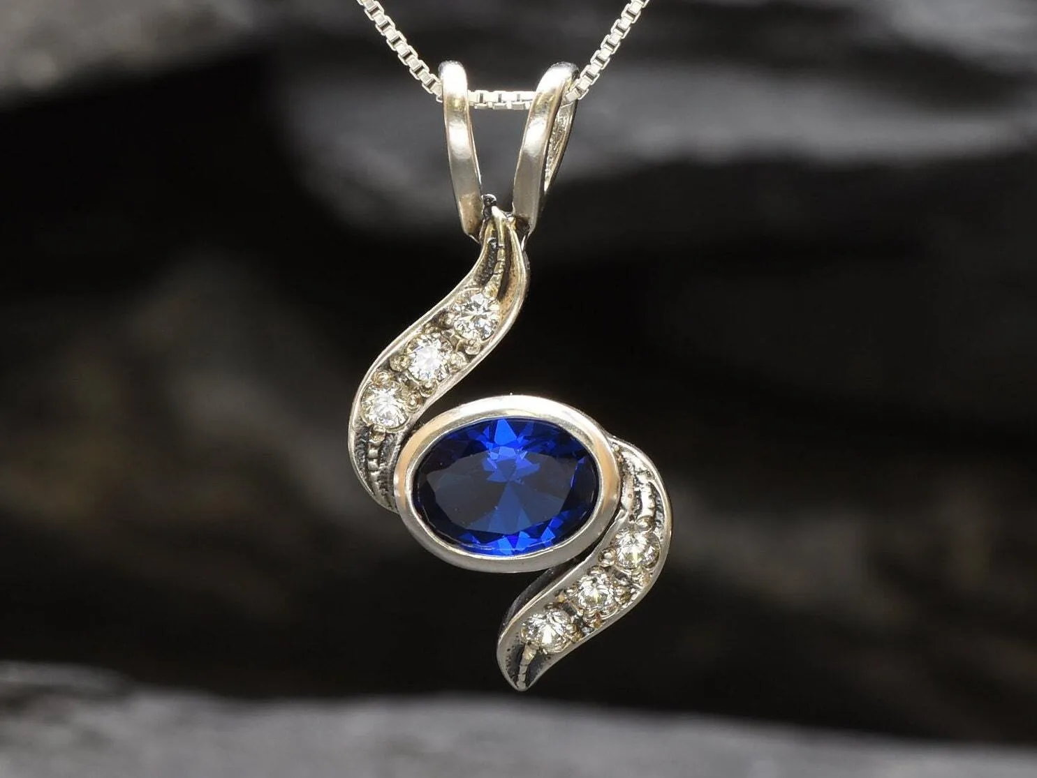 Classy Sapphire Pendant - Blue Wave Necklace - Unique Vintage Necklace