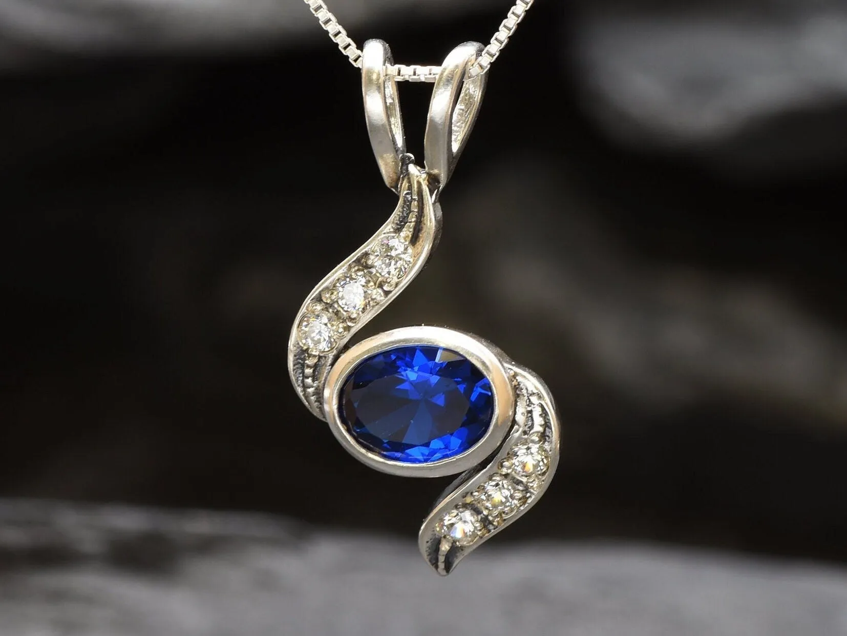 Classy Sapphire Pendant - Blue Wave Necklace - Unique Vintage Necklace