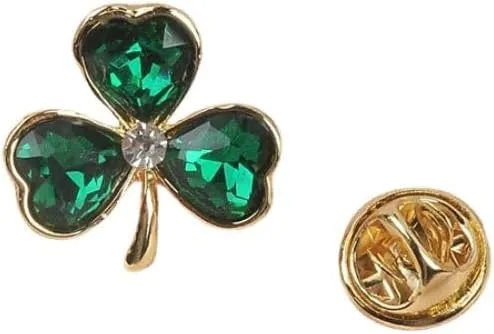 Clover Flower Emerald Green CZ Brooch Pin for Women Golden Plated Rhinestone Love Heart Shamrock Lapel Pins Sweater Hat Dress Suit Badges Backpack Bags Accessories Brooches Delicate Jewelry Gifts St Patrick's Day Festive Party Decor