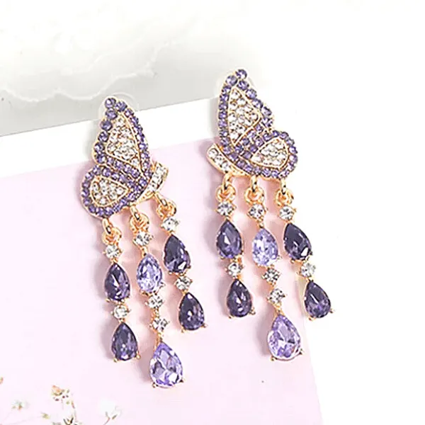 Colorful Rhinestone Butterfly Dangle Earrings