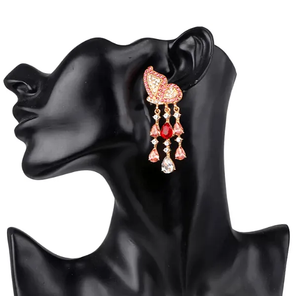 Colorful Rhinestone Butterfly Dangle Earrings