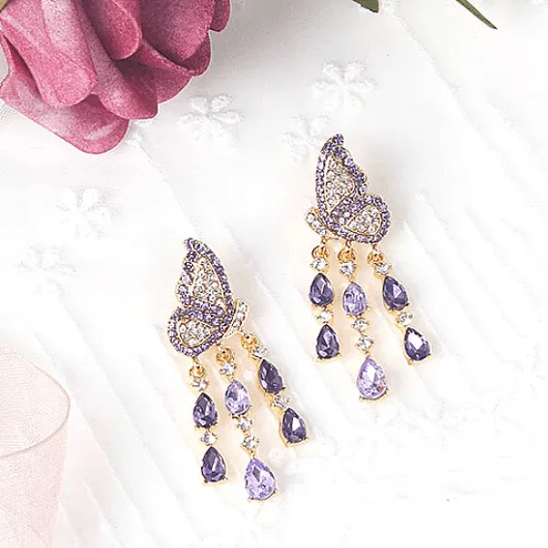 Colorful Rhinestone Butterfly Dangle Earrings